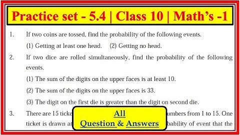 10th Maths 1 | Chapter 5 | Probability | Practice Set 5.4 |  Maharashtra State  Board