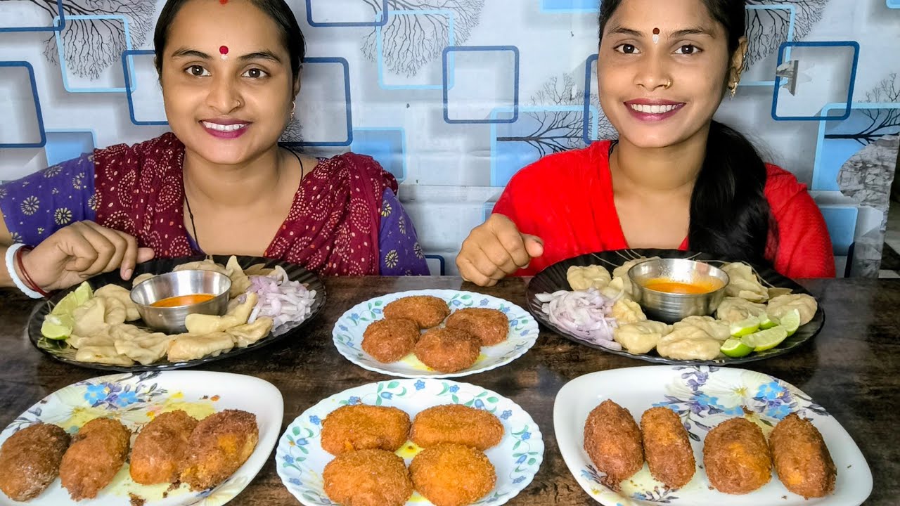🔥🔥Eating momo egg cutlet aloo tikki delicious food homemade food mukhbang eating show
