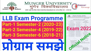 Munger University (MU) LLB Part-1 Part-2 Part-3 Sem-2,4,6Exam Programme 2022 परीक्षा 12 से 26 जुलाई