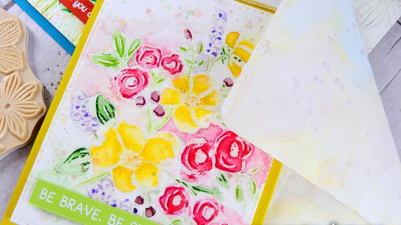 Emboss Resist + Messy Watercolor Florals - YouTube