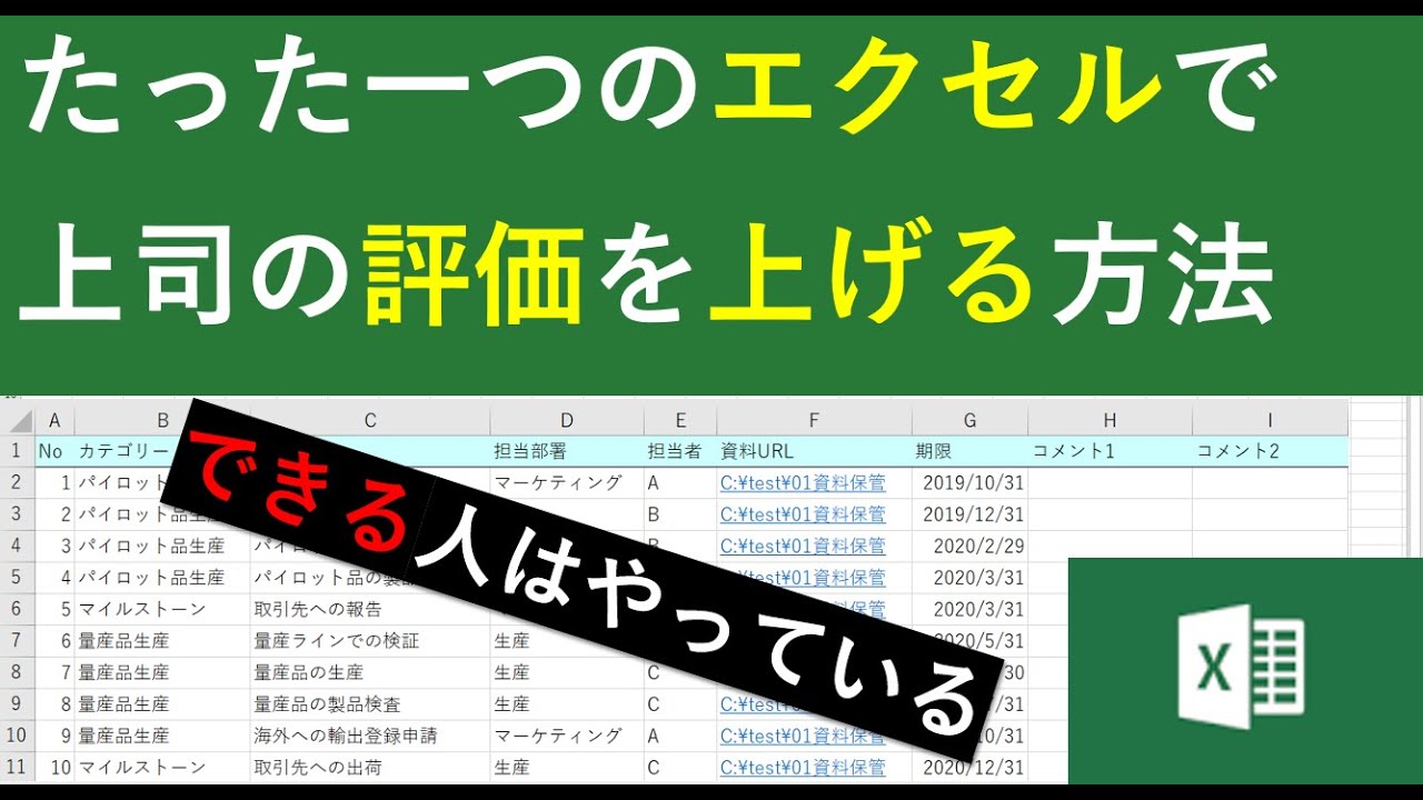 仕事ができる人がやっている たった一つのエクセルで上司の評価を上げる方法 Youtube