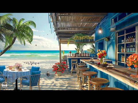 Summer Jazz Music at Seaside Cafe Ambience ☕Sweet Bossa Nova Piano & Ocean Wave Sounds for Uplifting