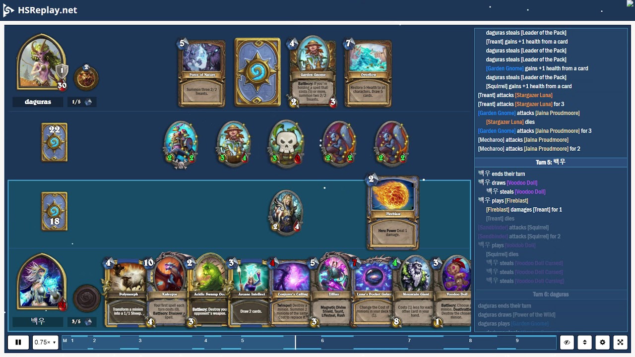 ProGaming - Hearthstone, Token Druid(9) vs Highlander Mage(9) by daguras and 백우, Ranked - Standar...