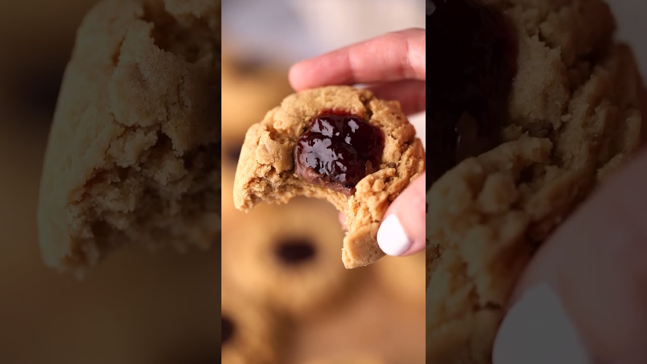 Easy Peanut Butter Thumbprints (with Jam & Chocolate) - Recipe link in description