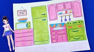 ЛД оформляем личный дневник. Рисуем кухню для бумажной куклы. Learning to draw.