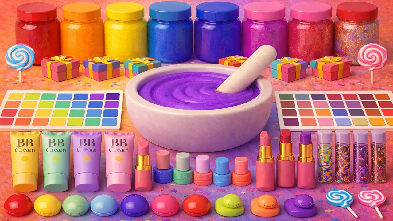 ASMR DIY слайм видео 🌈 Радужный облачный слайм с косметикой, тенями, уходом, игрушек и блёстками