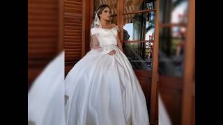 Vestidos de novia corte princesa de satín. Cola larga - YouTube