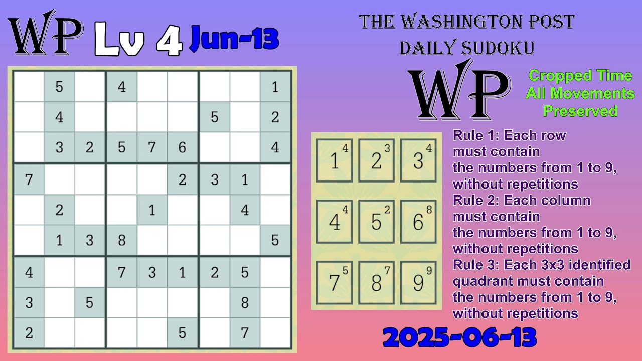 The Washington Post Daily Sudoku 2025-06-13 Level 4 - YouTube