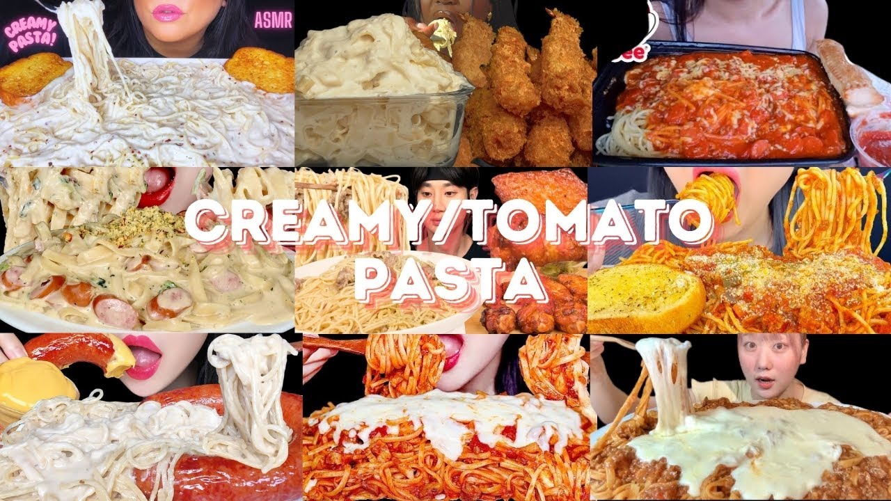 *1 HOUR+* CREAMY/TOMATO PASTA MUKBANG *ASMR* COMPILATION |  BIG BITES | EATING SOUNDS