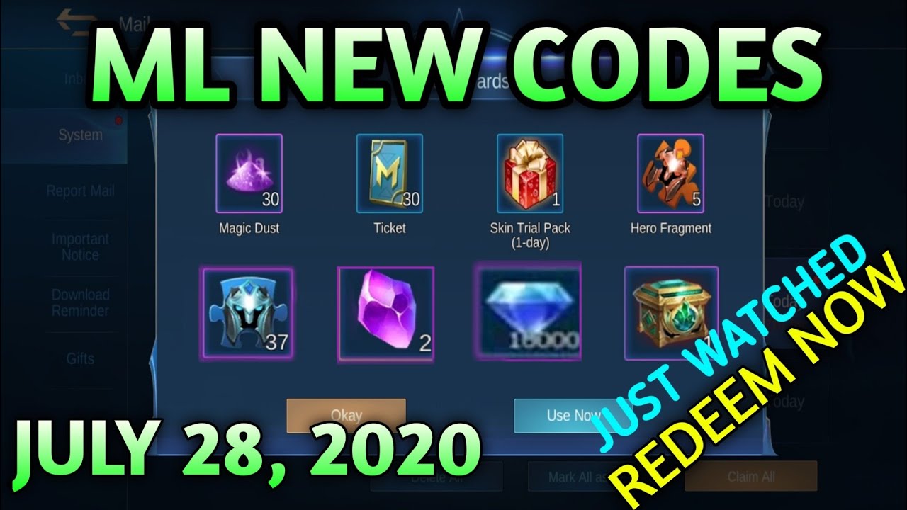 ML NEW CODES JULY 28, 2020 | MOBILE LEGENDS