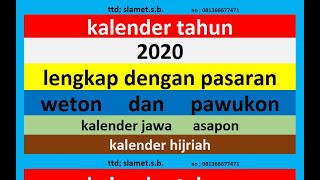 kalender 2020 lengkap pawukon - weton - pasaran kalender jawa / hijriah