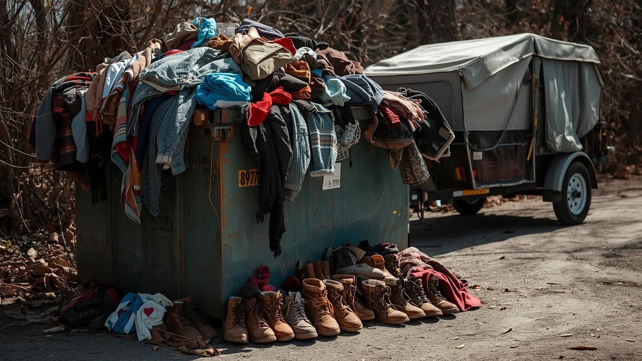 ROPAS, CALZADOS, LIBROS,, REMOLQUE DE BEBE DE TODO TIRADO A LA BASURA 