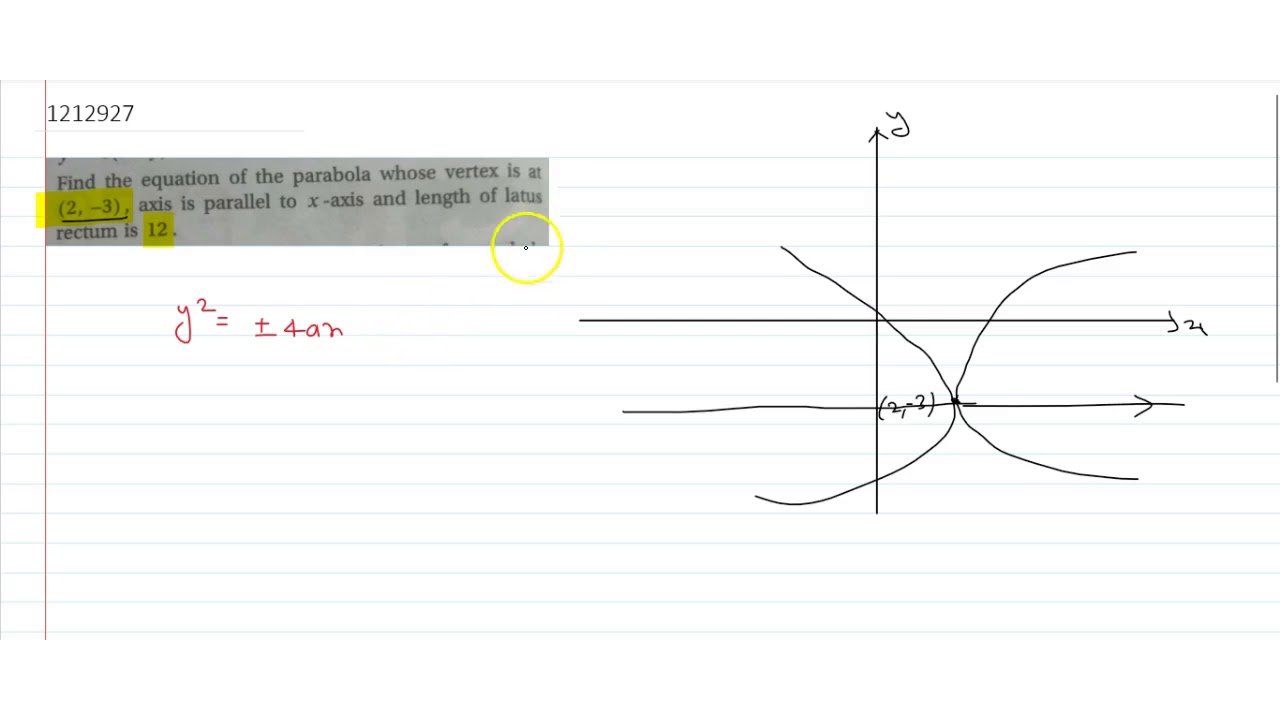 Find the equation of the parabola whose vertex is at `(2