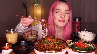 Mukbang | Лапша (Чачжанмен), Маринованная Говядина, Чука, Соус | Noodles, Beef | Не Asmr