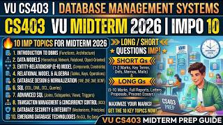CS403 Midterm Preparation 2026 | DBMS MCQs | SQL Queries | Important Questions | Past Papers