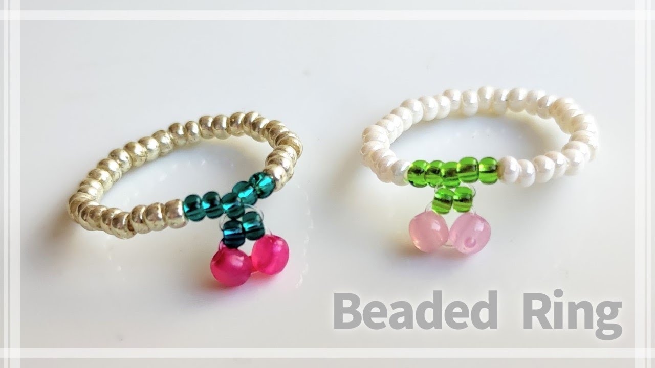 簡単♪さくらんぼリングの作り方🍒 How to make a cherry bead ring.