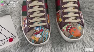 Luxury Unboxing :Disney x Gucci Ace Sneaker rep from Exquishop Factoty