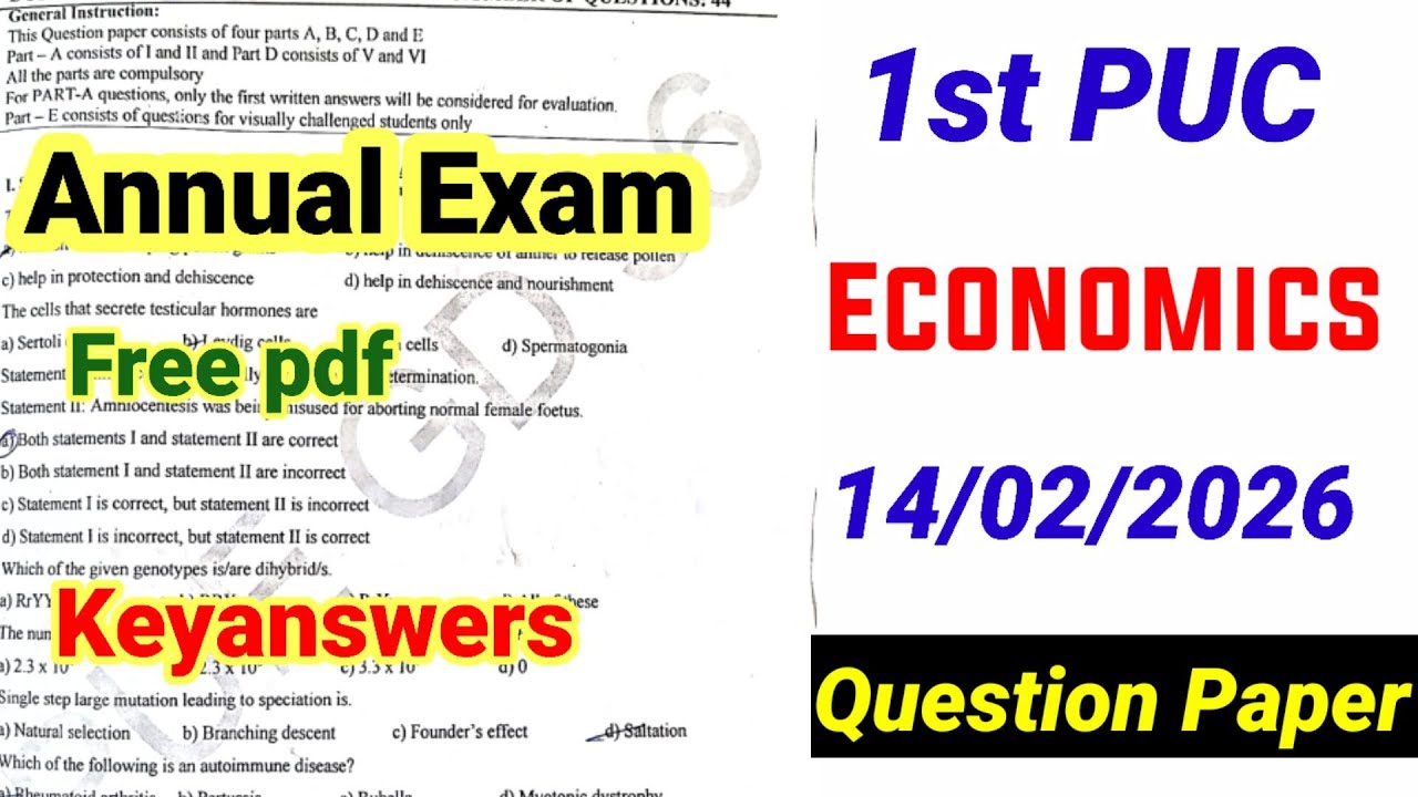 1st PUC Economics Annual Exam Question Paper 2026 With Answers Kseab