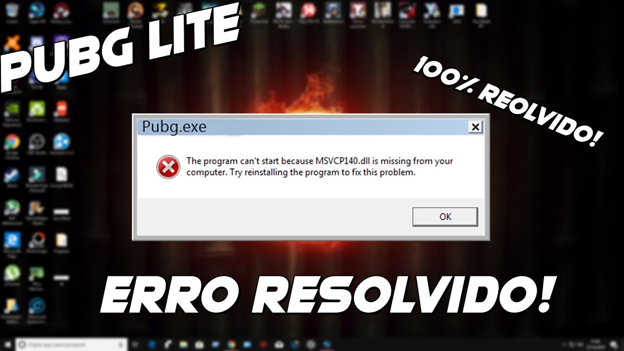 PUBG LITE PC - COMO RESOLVER ERRO Msvcp140.dll - YouTube
