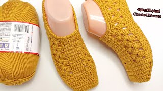 كروشيه سليبر / لكلوك نسائى ( بناتى ) لأى مقاس بغرزة سهلة للمبتدئات Crocheted Socks