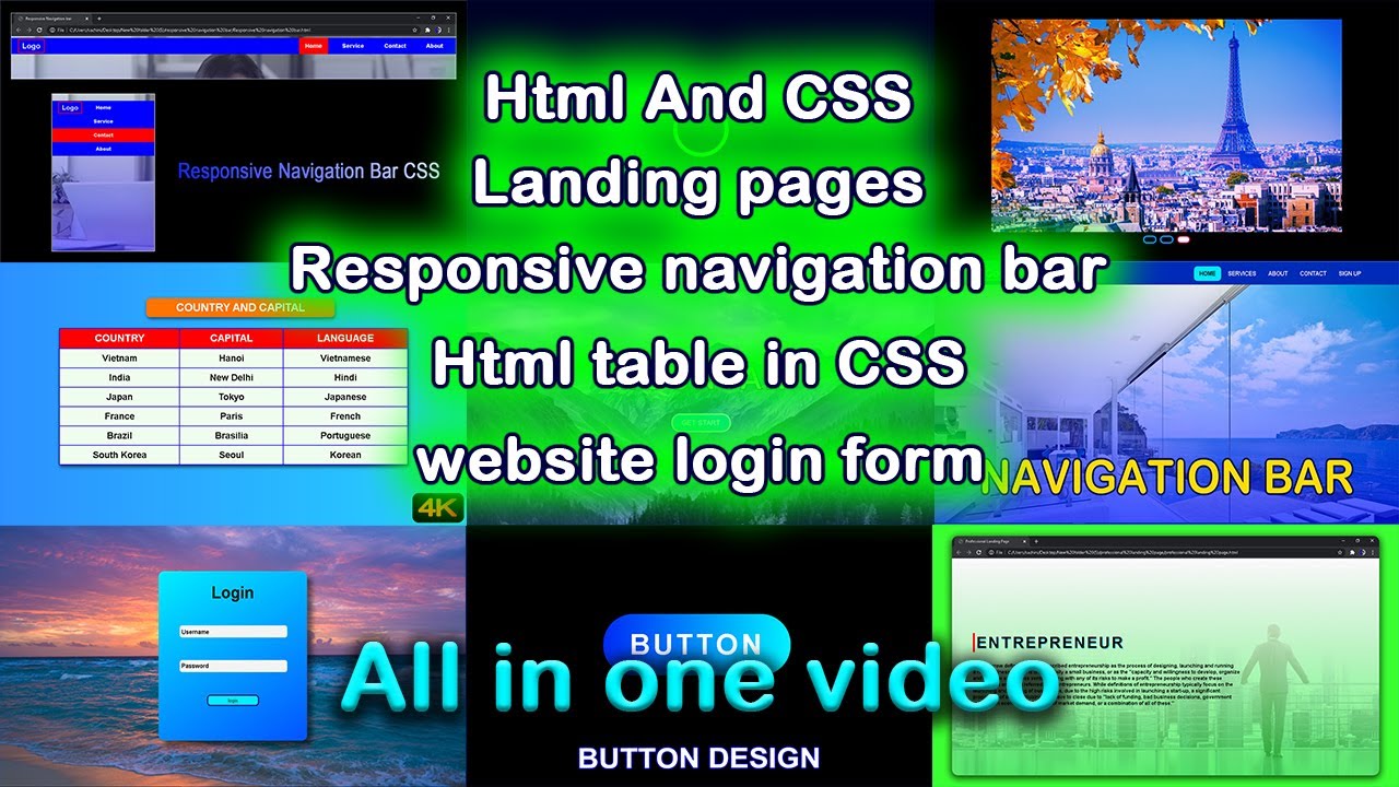 Title, Responsive navigation bar, Professional landing page, Table on ...