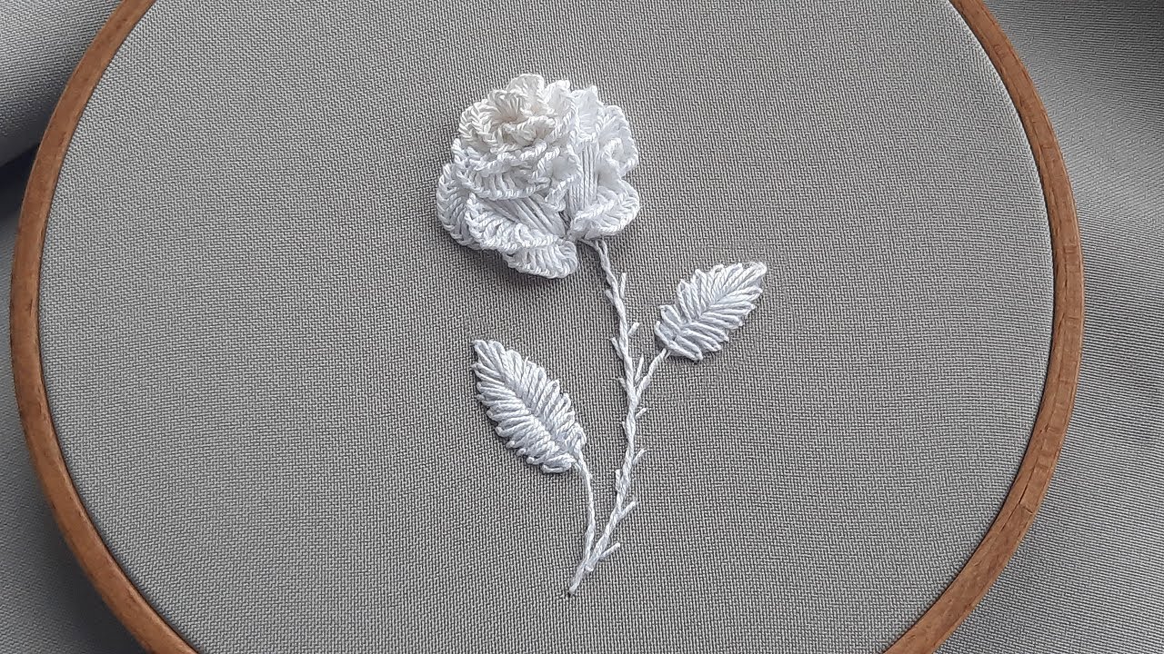 3D White Rose Cast on Stitch - White Embroidery - YouTube