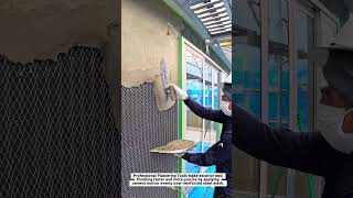 Plastering Tools Apply Cement Mortar on Steel Mesh for Stronger Exterior Walls