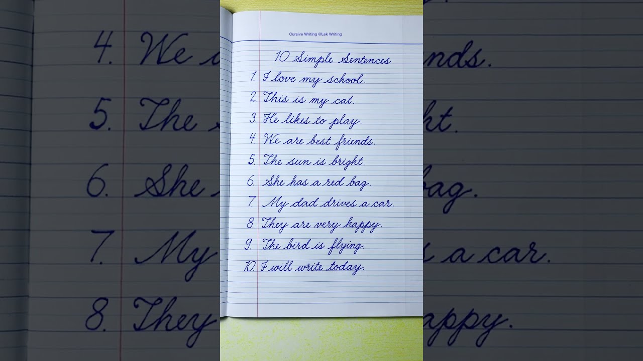 Cursive Writing Practice 10 Simple Sentences For Beginners English Handwriting