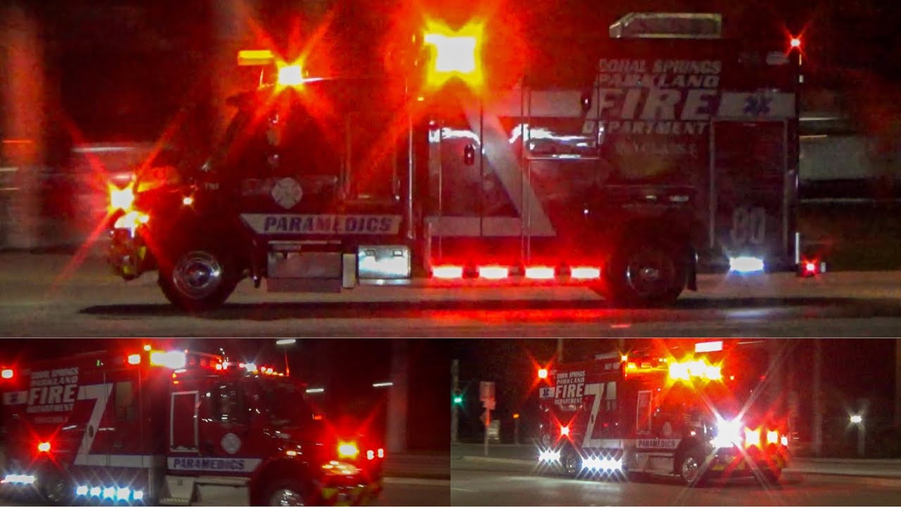 Multiple Coral Springs - Parkland Fire Dept Rescue Trucks Code 3