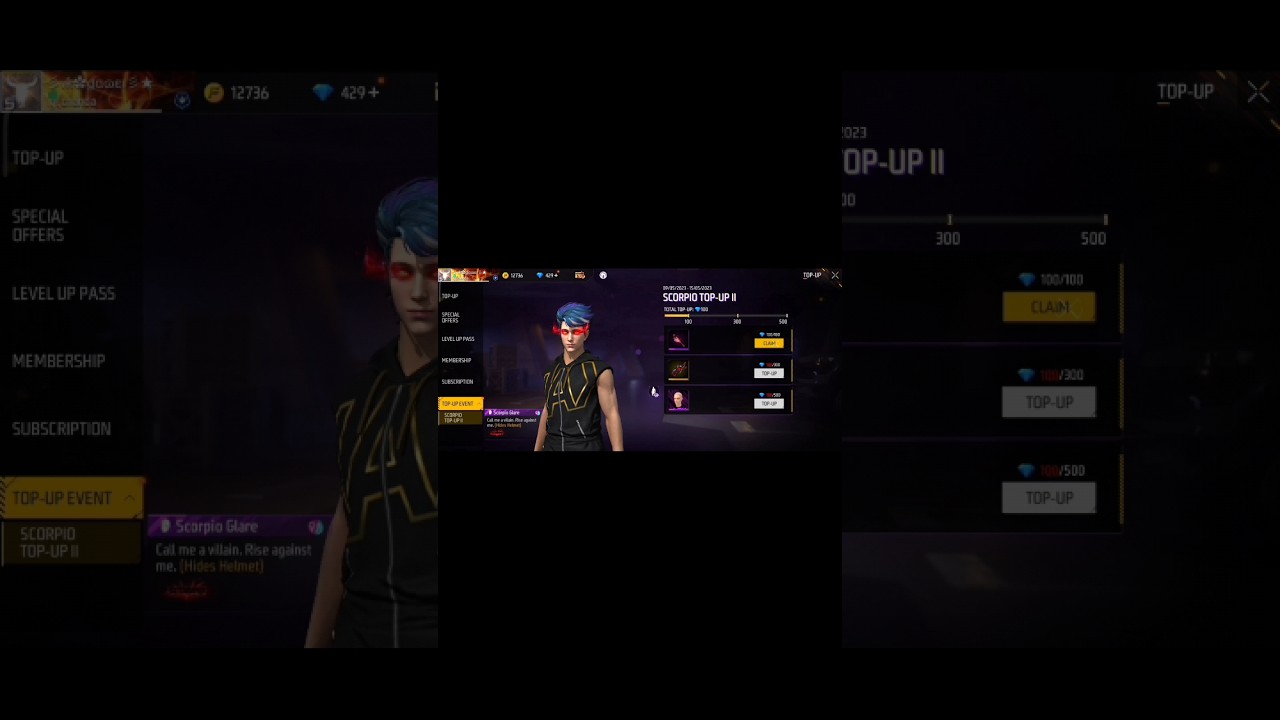 SCORPIO GLARE TOP UP EVENT ! FREE FIRE NEW TOP UP EVENT
