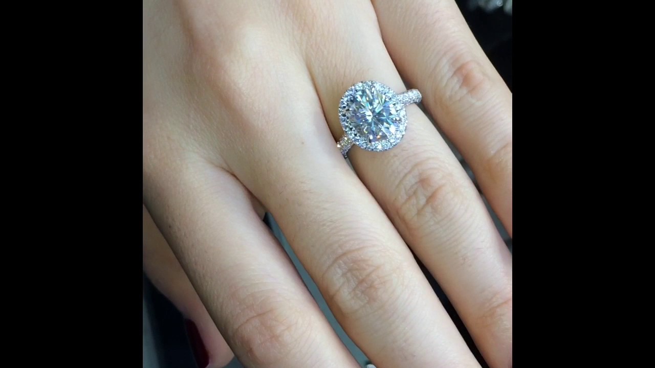 3 carat Oval Moissanite Halo Engagement Ring - YouTube.