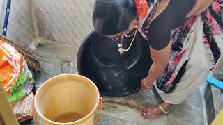 Indian Housewife Aunty Washing Blanket By Hand   Aunty Washing Water Blanket
