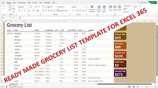 Ready To Use Grocery List Template In Excel 365 screenshot 2