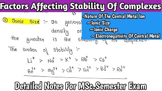 Factors Affecting Stability of Metal Complex |Nature Of the Central Metal Ion | inorganicchemistry