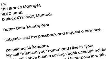 Application for Bank Passbook Lost | Bank Passbook Missing Letter