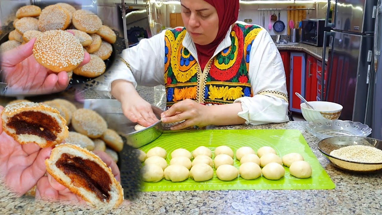 ٣كوبيات دقيق وشويةسكروسمسم  وتعالي نعمل قرص الافران بالسمسم والسكروالقرفه ومليت بيتي بالخيرللفطار👌