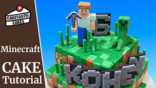 Minecraft Cake Tutorial Including Fondant / Gum Paste Figures of Steve and Creeper in Action Poses