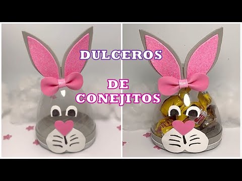 Dulceros de conejitos hechos con botellas plásticas