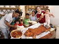 Delicious dinner with roasted pork  country family enjoy dinner together  sreypov life show