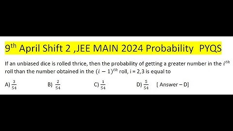 If an unbiased dice is rolled thrice, then the probability of getting a greater number in the i^th