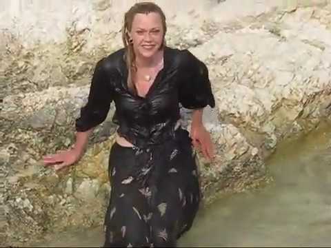 Wetlook girl - Sea swim in long wet skirt, wet blouse