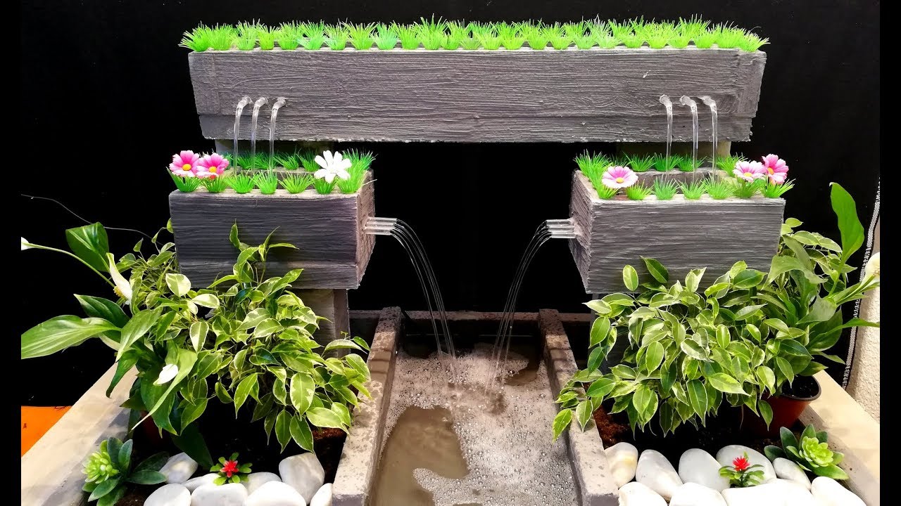 How to make a Beautiful Cement Waterfall Fountain / DIY YouTube