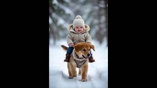 Download Lagu Cute Baby Rides Loyal Puppy Through Snowy Journey 🥺 | Struggling Paws MP3