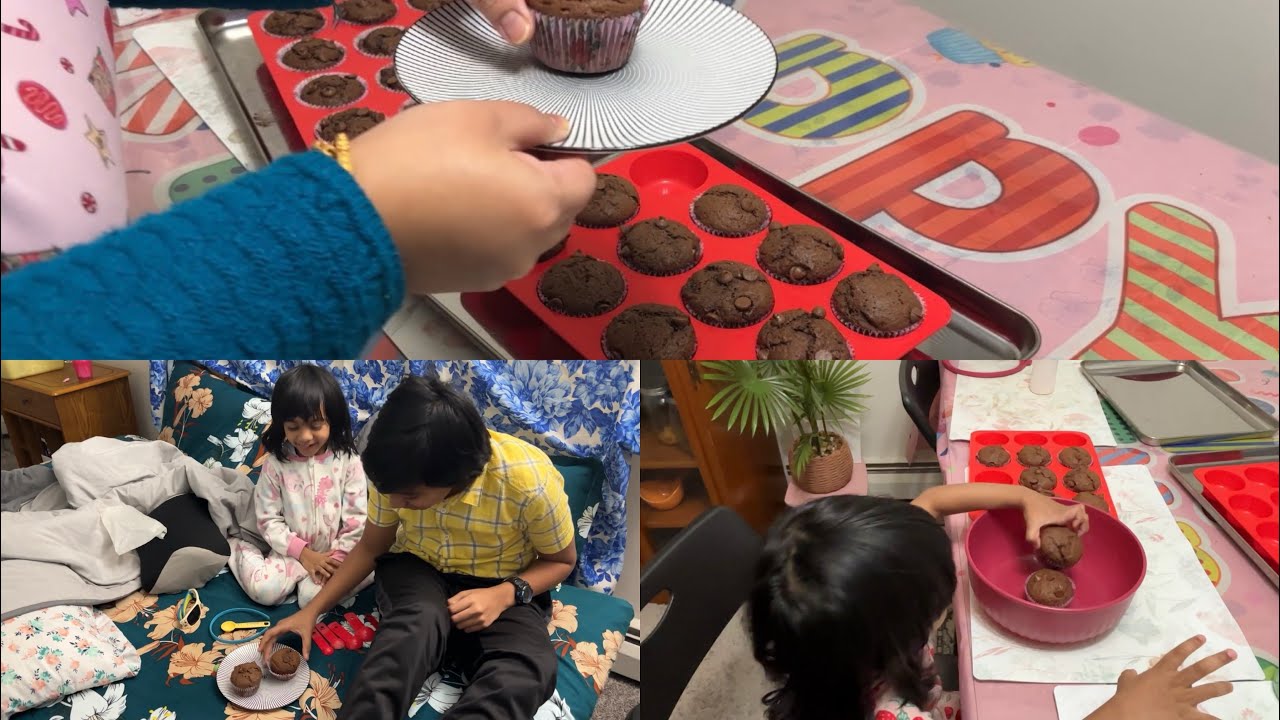আজ মা-মেয়ে মিলে বানালাম Banana chocolate chip muffins . Making chocolate banana muffins at home 