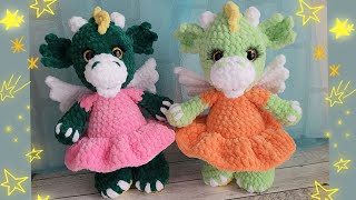 🐉Дракоша В Платье💕 Крючком С Плюшевой Пряжи🐲Crochet Dragon🐲Gehäkelter Drache