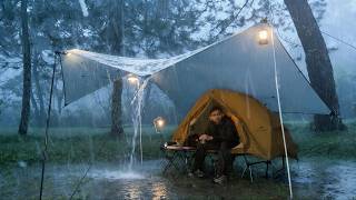 Very Heavy Rain and Flood‼️Solo Camping in long Heavy Rain with Thunder and Flood‼️
