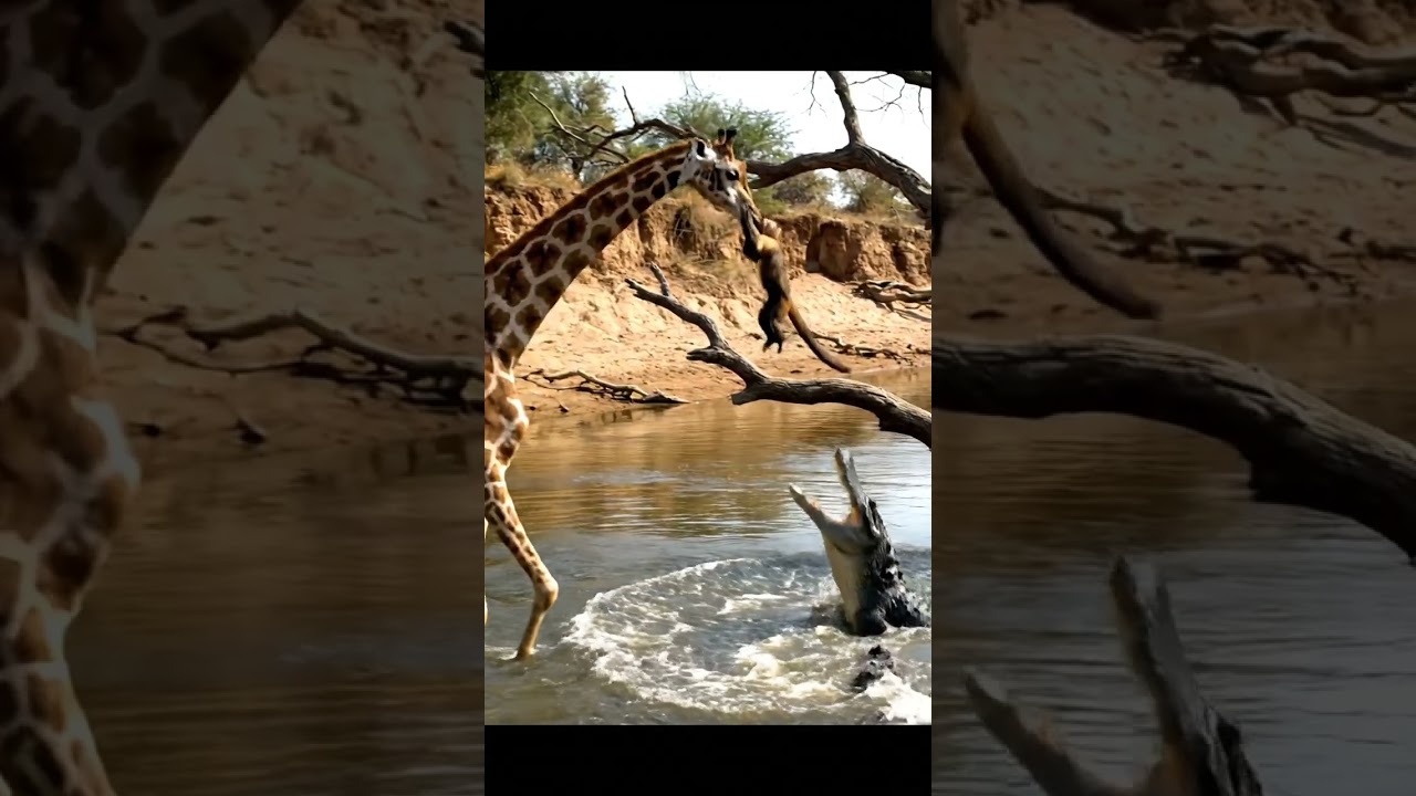 Attack! Giraffe Saves Baby Monkey at Last Second