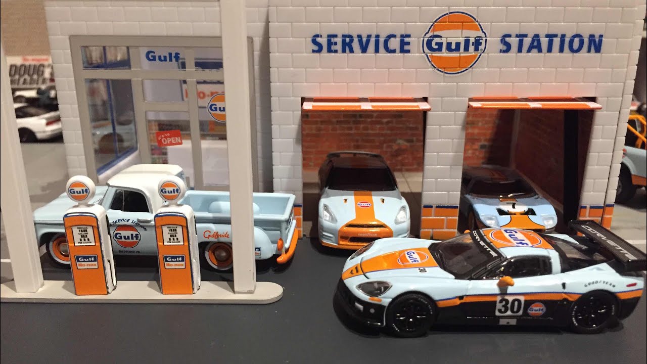 1/64ジオラマ・Gulfレーシングガソリンスタンド！コルベットC6