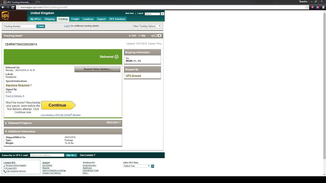 Proof of Return Shipment Delivery of Delta Six to Avenger