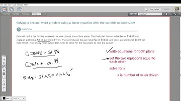 Solving a decimal word problem using a linear equation with the variable on both sides